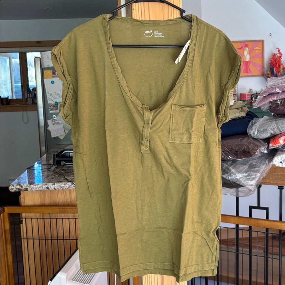 Aerie Olive Green Army Green Safari Oversized Rugged Tunic Tee Adult XS NWT
